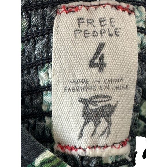 FREE PEOPLE Black & Green Floral Linen Sun Dress Pockets Size 4 - Picture 8 of 8